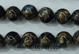 CGO164 15.5 inches 12mm round gold blue color stone beads