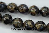 CGO165 15.5 inches 14mm round gold blue color stone beads