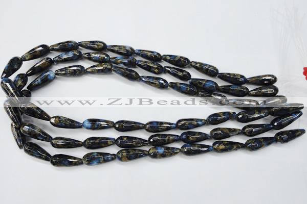 CGO195 15.5 inches 12*40mm faceted teardrop gold blue color stone beads