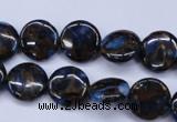 CGO200 15.5 inches 12mm flat round gold blue color stone beads