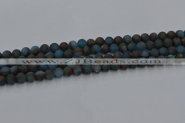 CGO257 15.5 inches 8mm round matte gold multi-color stone beads