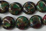 CGO34 15.5 inches 16mm flat round gold multi-color stone beads