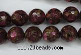 CGO65 15.5 inches 12mm faceted round gold red color stone beads