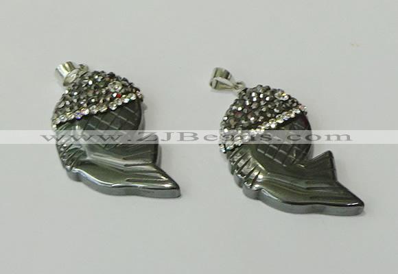 CGP153 18*35mm fish hematite gemstone pendants wholesale