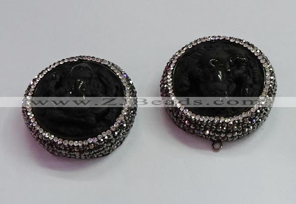 CGP1568 35mm carved black obsidian pendants wholesale