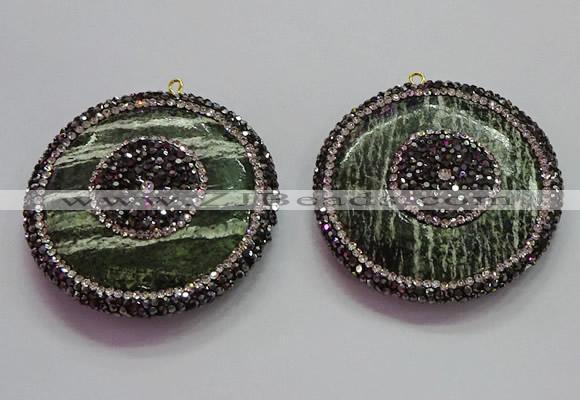 CGP1582 45mm coin green silver line jasper pendants wholesale