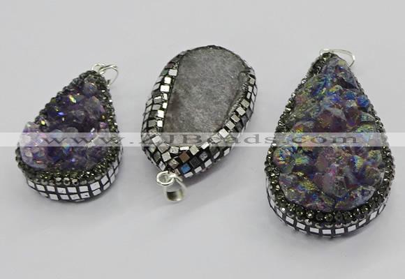 CGP3100 25*40mm - 30*65mm freeform plated druzy amethyst pendants