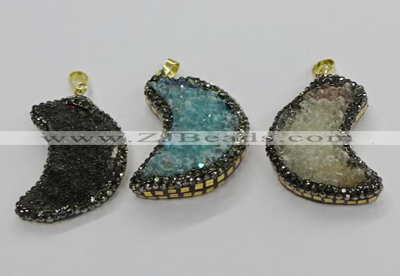 CGP3104 25*40mm moon-shaped druzy agate pendants wholesale