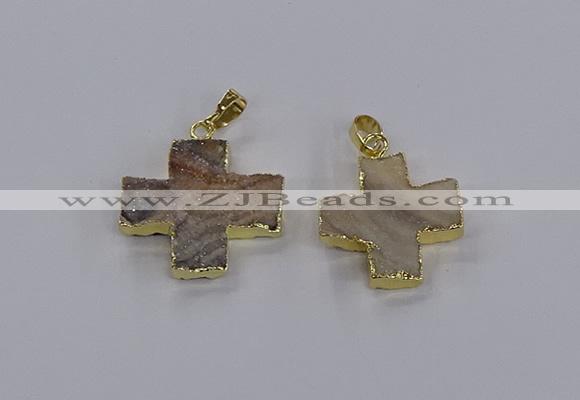 CGP3343 25*25mm - 28*28mm cross druzy agate pendants