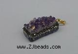 CGP3382 10*35mm - 15*50mm rectangle plated druzy amethyst pendants