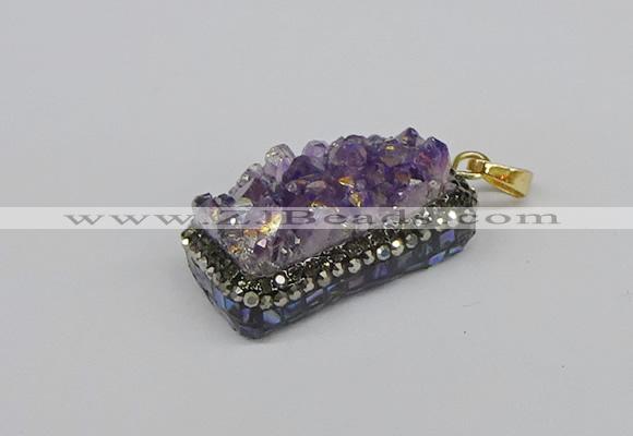 CGP3382 10*35mm - 15*50mm rectangle plated druzy amethyst pendants