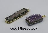 CGP3383 10*35mm - 15*50mm rectangle plated druzy amethyst pendants