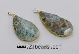 CGP3468 30*40mm - 35*50mm faceted flat teardrop ocean agate pendants