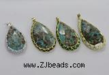 CGP3480 30*50mm - 35*55mm faceted flat teardrop ocean agate pendants