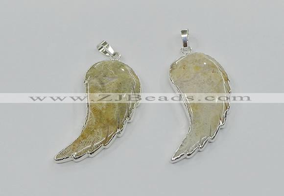 CGP3483 22*45mm - 25*50mm wing-shaped fossil coral pendants