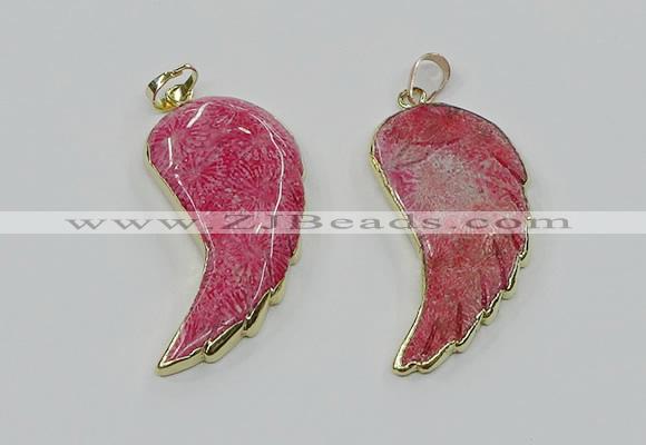 CGP3494 22*45mm - 25*50mm wing-shaped fossil coral pendants