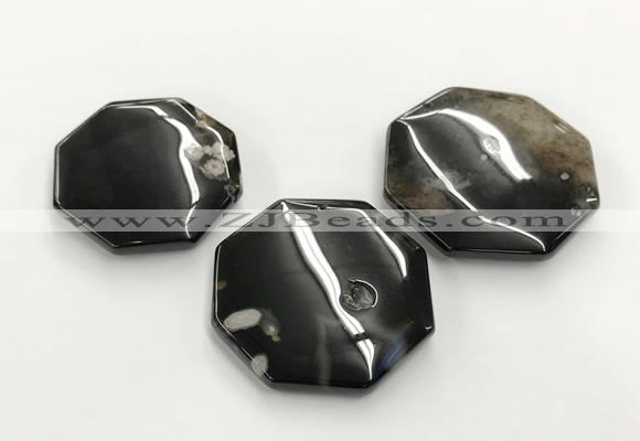 CGP3526 40mm - 50mm octagonal sakura agate slab pendants