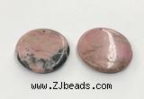 CGP3624 48mm - 51mm flat round rhodochrosite gemstone pendants