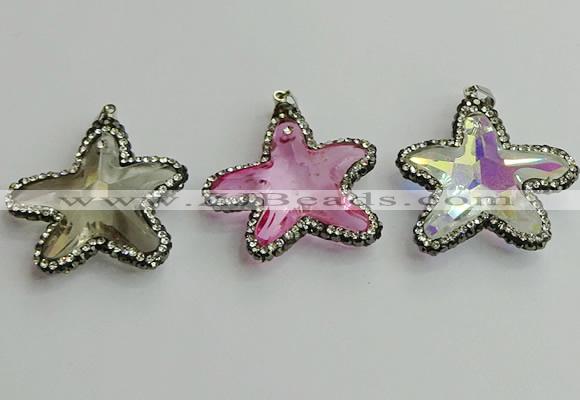 CGP509 35*35mm star crystal glass pendants wholesale