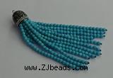 CGP684 4mm faceted round handmade turquoise beaded tassel pendants