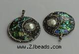 CGP710 45mm flat round abalone shell & shell pearl pendants