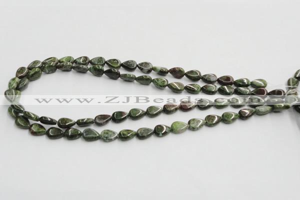 CGR08 16 inches 8*12mm flat teardrop green rain forest stone beads