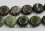 CGR16 16 inches 14mm flat round green rain forest stone beads wholesale