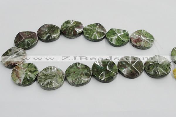 CGR21 16 inches 30mm wavy coin green rain forest stone beads wholesale