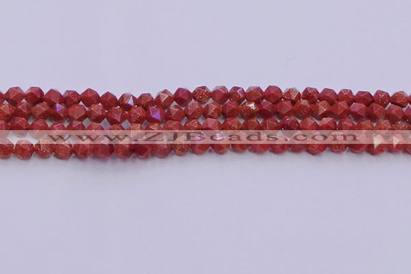 CGS451 15.5 inches 6mm faceted nuggets goldstone beads wholesale