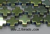 CHE1010 15.5 inches 10*10mm cross plated hematite beads wholesale