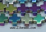 CHE1011 15.5 inches 10*10mm cross plated hematite beads wholesale