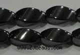 CHE162 15.5 inches 7*14mm twisted rice hematite beads