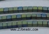 CHE444 15.5 inches 3*3mm cube matte plated hematite beads wholesale