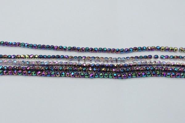 CHE706 15.5 inches 3mm faceted round plated hematite beads