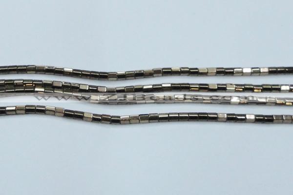 CHE897 15.5 inches 3*3mm faceted tube plated hematite beads wholesale