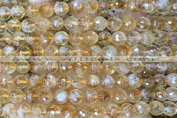 CITR11 15 inches 8mm faceted round natural citrine beads