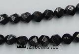 CJB06 16 inches 8mm faceted round natural jet gemstone beads wholesale