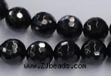 CJB08 16 inches 12mm faceted round natural jet gemstone beads wholesale