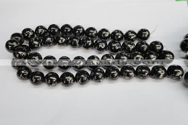 CJB156 15.5 inches 18mm round natural jet & pyrite gemstone beads