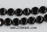 CJB19 16 inches 8mm flat round natural jet gemstone beads wholesale