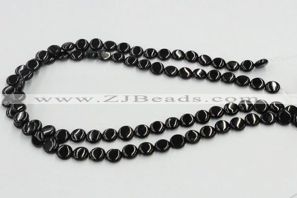 CJB20 16 inches 10mm flat round natural jet gemstone beads wholesale