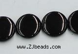 CJB22 16 inches 18mm flat round natural jet gemstone beads wholesale
