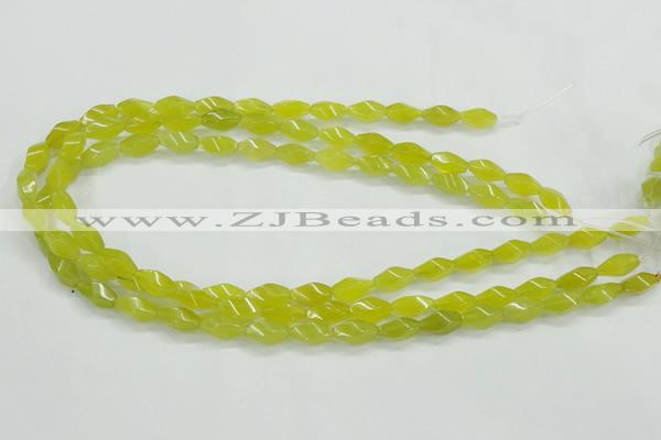CKA21 15.5 inches 6*12mm twisted rice Korean jade gemstone beads