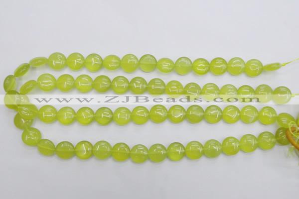 CKA236 15.5 inches 12mm flat round Korean jade gemstone beads