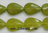 CKA275 15.5 inches 15*20mm faceted flat teardrop Korean jade gemstone beads