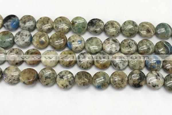 CKJ486 15.5 inches 10mm flat round natural k2 jasper beads