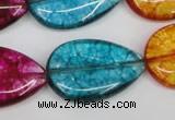 CKQ126 15.5 inches 20*30mm flat teardrop dyed crackle quartz beads