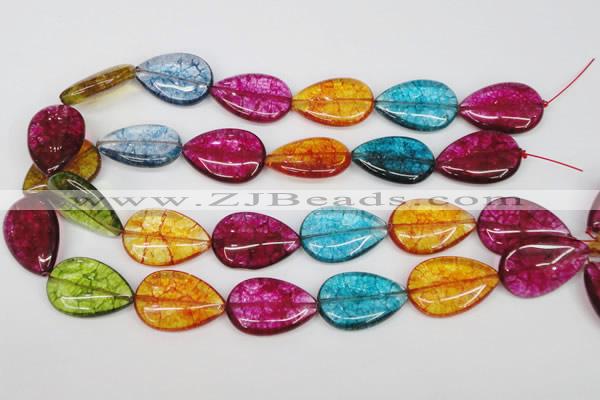 CKQ127 15.5 inches 30*40mm flat teardrop dyed crackle quartz beads