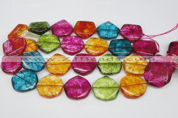 CKQ145 15.5 inches 30mm twisted coin dyed crackle quartz beads