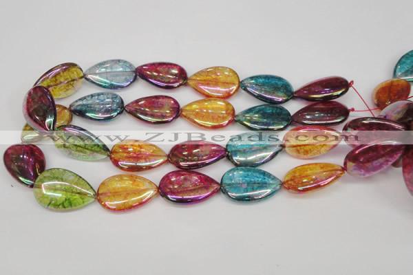 CKQ159 15.5 inches 20*30mm flat teardrop AB-color crackle quartz beads